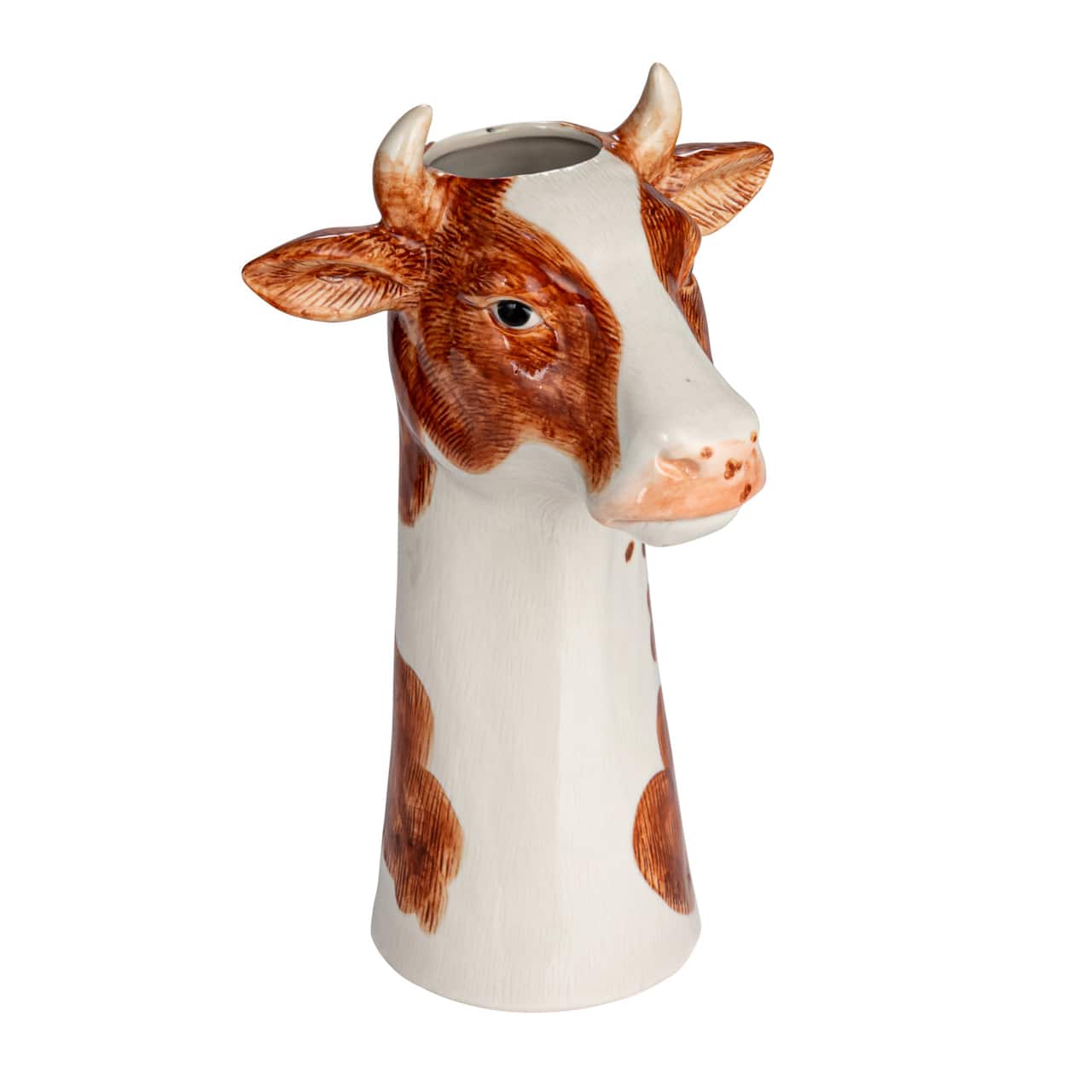 Hello Honey® 12.5" Brown & White Hand-Painted Decorative Stoneware Cow Vase